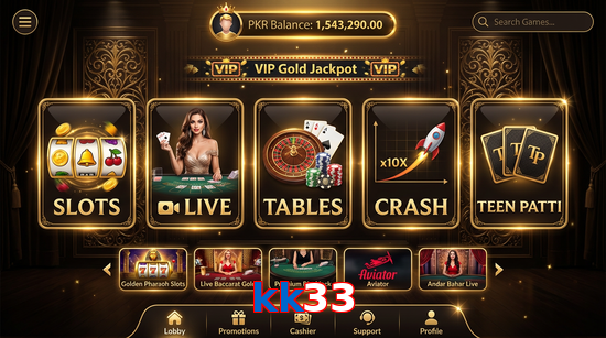 Main screen of Kk33 casino page for PK players